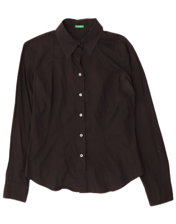 Benetton Womens Shirt UK 14 Medium Black Cotton