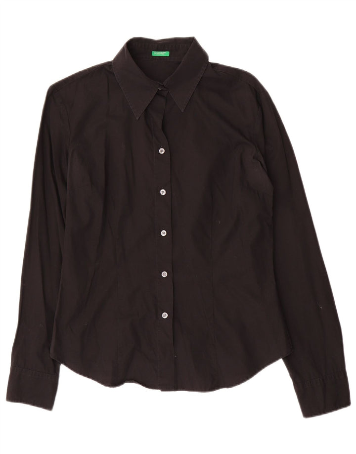 Benetton Damenhemd UK 14 Mittelschwarze Baumwolle
