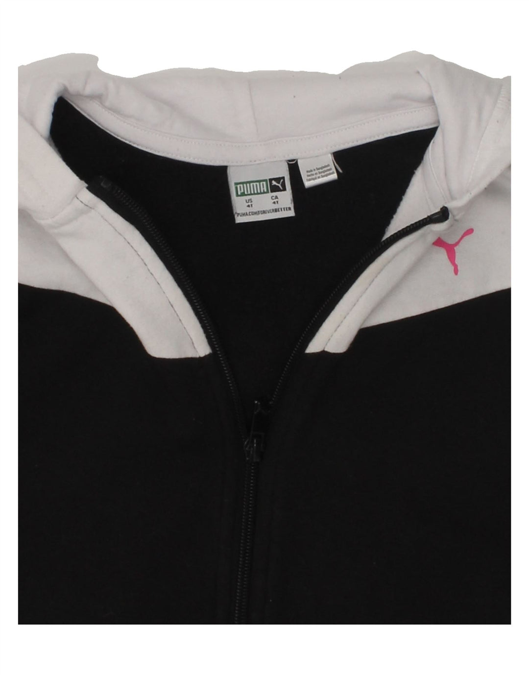 PUMA Girls Graphic Zip Hoodie Sweater 3-4 Years Black Colourblock Cotton | Vintage Puma | Thrift | Second-Hand Puma | Used Clothing | Messina Hembry 