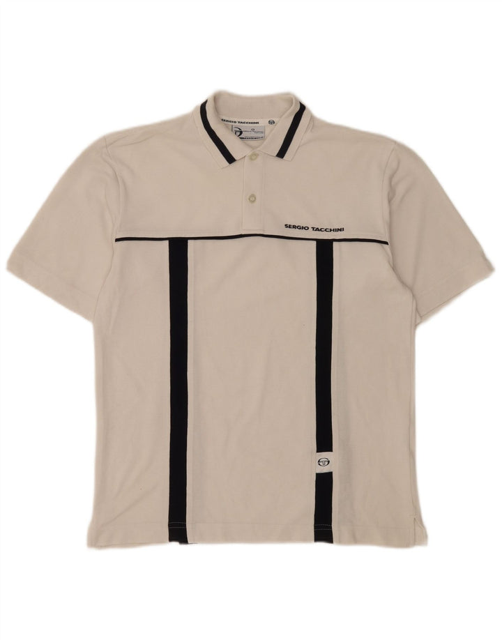 Sergio Tacchini Herren-Poloshirt, klein, weiße Colourblock-Baumwolle