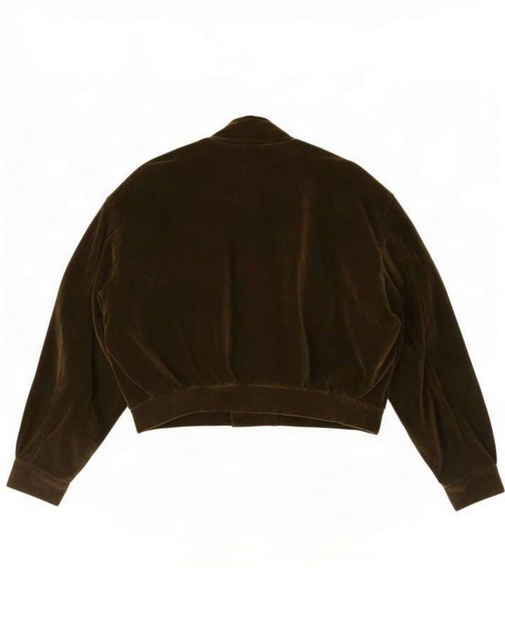 Vintage Damen Offene Samt Bomberjacke UK 12 Medium Khaki