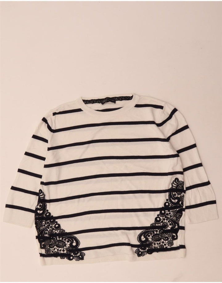 Marks & Spencer Damen-Pullover mit Rundhalsausschnitt, Gr. 14, mittelweiß gestreift
