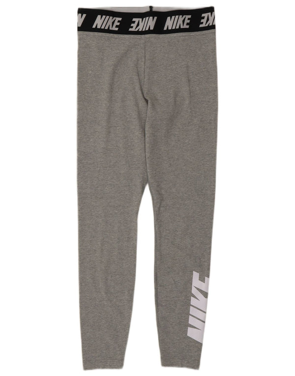 Nike Womens Graphic Leggings UK 12 Mittelgraue Colourblock-Baumwolle