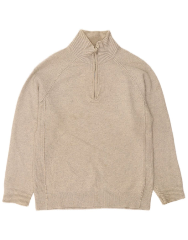 Reiss Damen-Pullover mit Reißverschluss am Hals, UK 18, XL, beige gefleckte Wolle