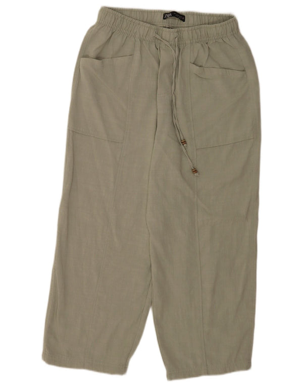 Zara Damen-Hose mit lockerer Passform, mittelgroß, W28, L24, grüne Viskose