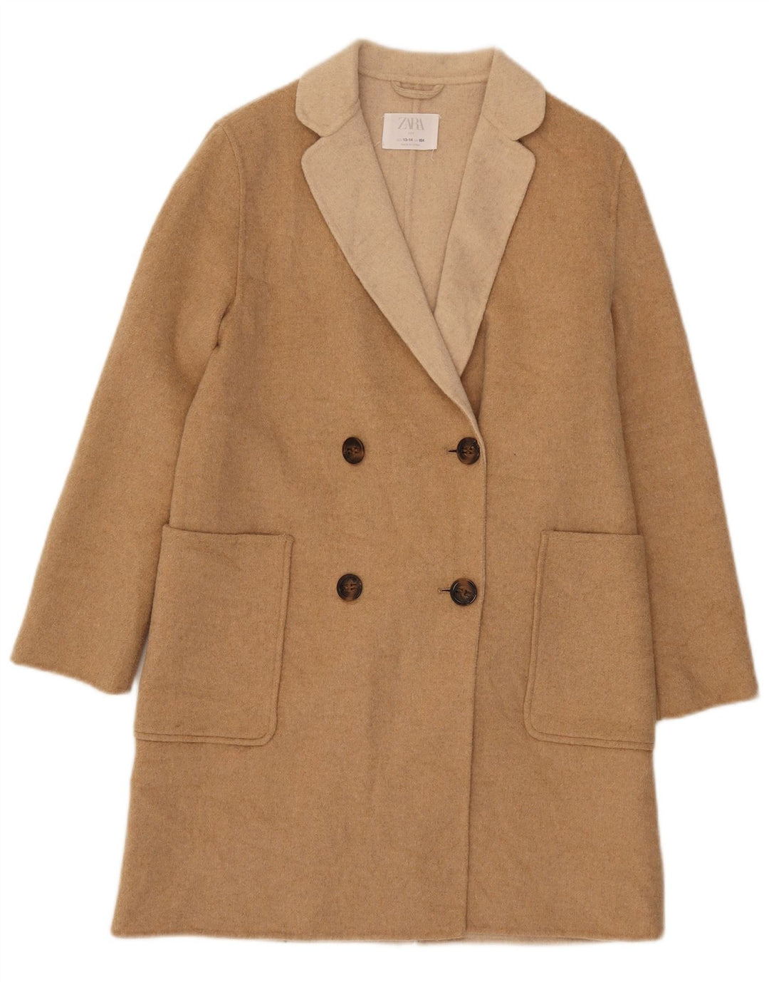 Zweireihiger Mantel für Mädchen von Zara, 13–14 Jahre, beige Wolle