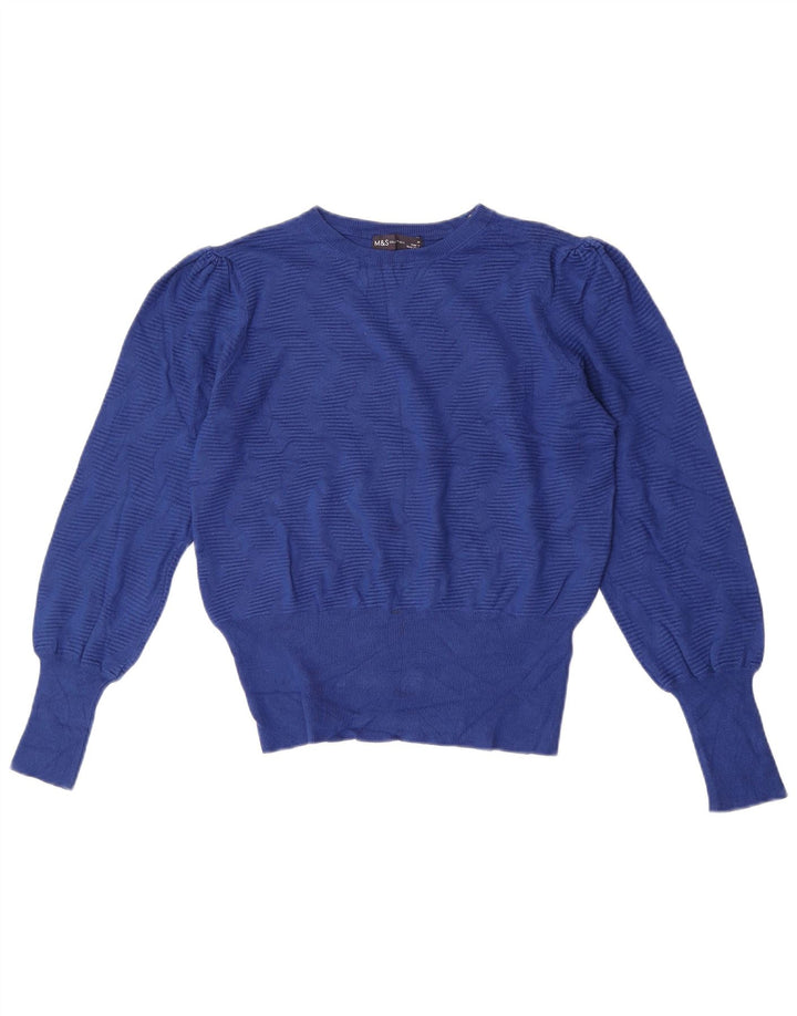 Marks & Spencer Damen-Pullover mit Rundhalsausschnitt, Gr. 14, mittelblau, geometrisch