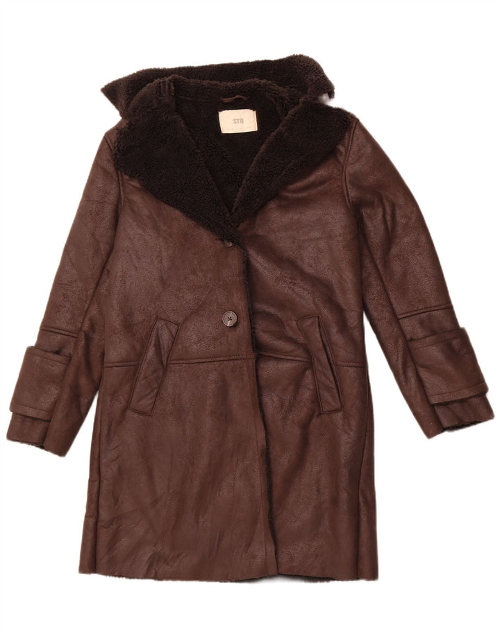 STRADIVARIUS Damen Übergroßer Sherpa-Mantel UK 6 XS Braun Polyester