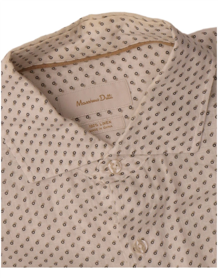 Massimo Dutti Herrenhemd Mittelweiß gepunktetes Leinen