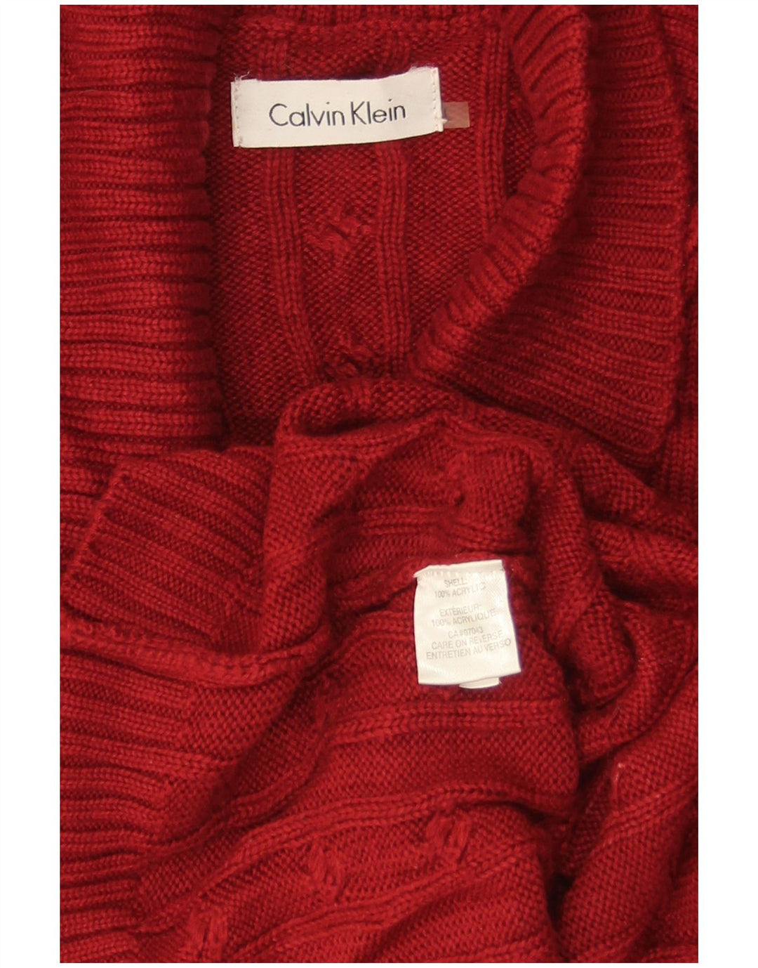 CALVIN KLEIN Damen-Pullover mit 3/4-Ärmeln und Schalkragen, Gr. 40, Größe L, Rot