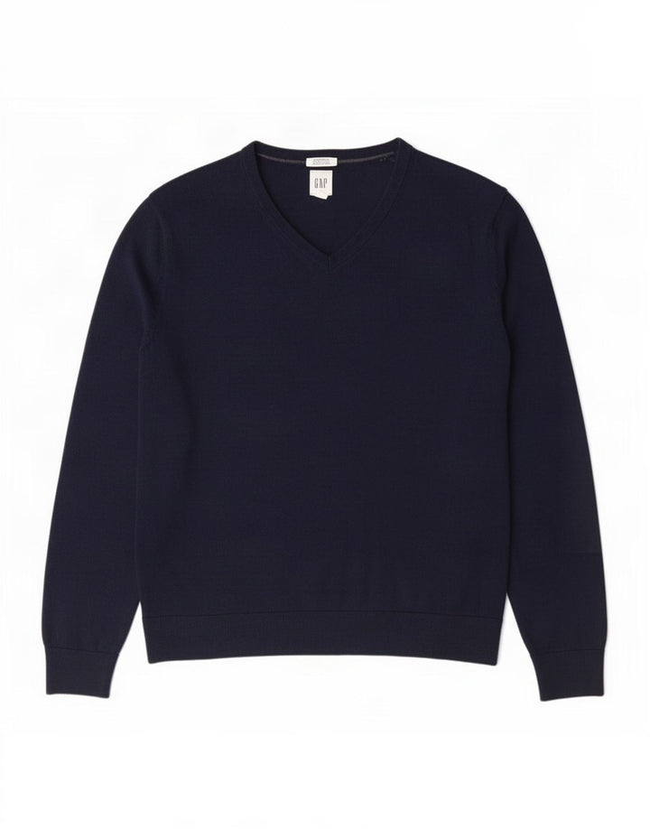Gap Herren-Pullover mit V-Ausschnitt aus Merinowolle in Mittelblau