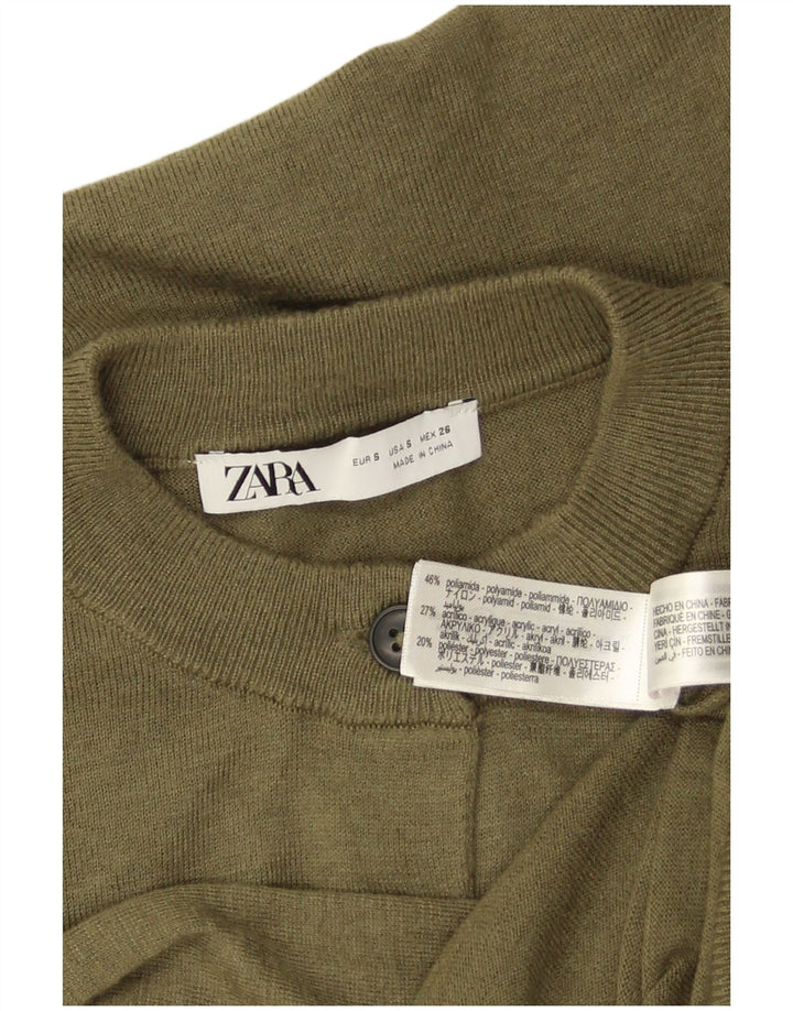 Zara Damen Crop Cardigan Pullover UK 10 Small Khaki Polyamid