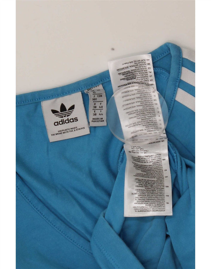 Adidas Damen Crop Top Langarm UK 12 Mittelblaue Baumwolle
