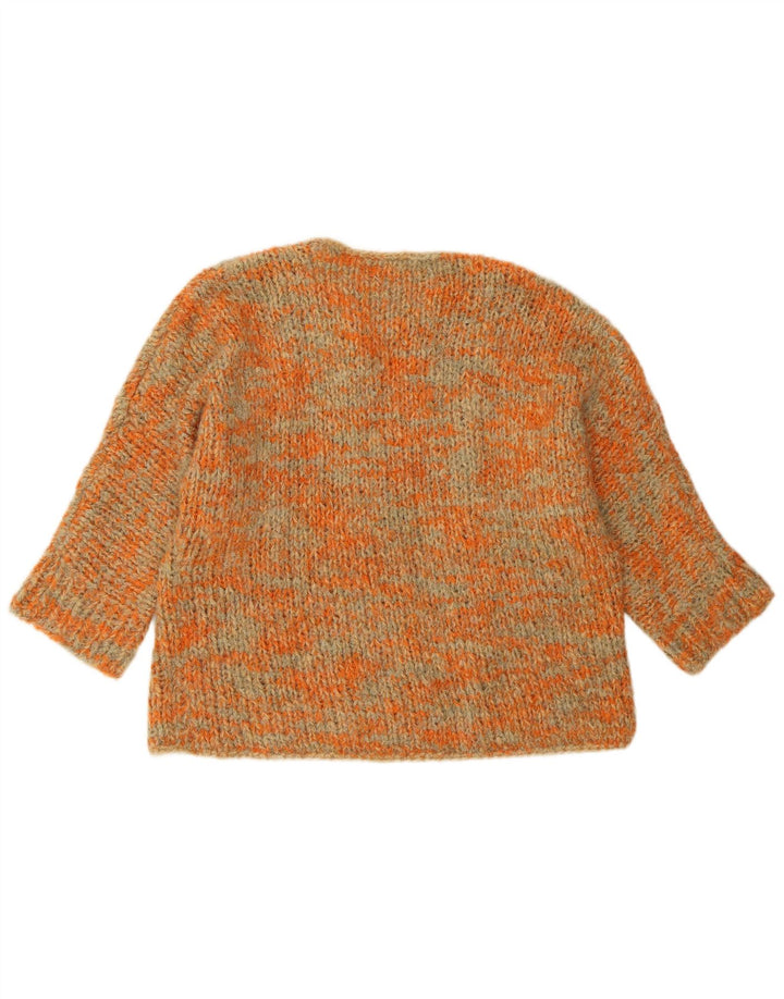 VINTAGE Damen Pullover mit bauchfreiem U-Boot-Ausschnitt, UK 18 2XL Orange meliert