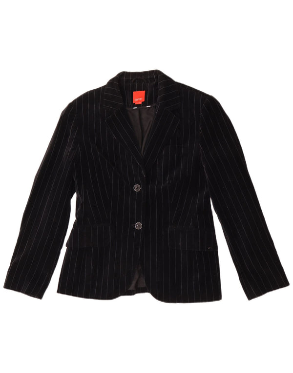 Esprit Damen-Blazer aus Samt mit 2 Knöpfen, Gr. 14, Größe L, Schwarz, Nadelstreifen