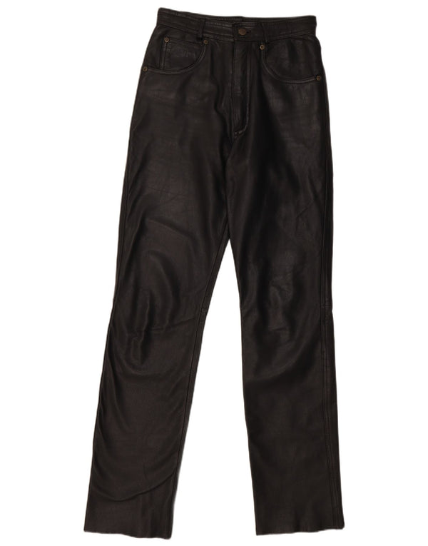 Vintage Damen gerade Lederhose W27 L32 schwarzes Leder