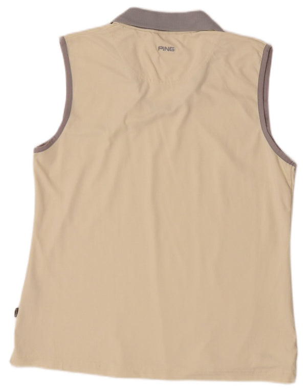 Ärmelloses Damen-Poloshirt von Ping, UK 14, Größe L, gebrochenes Weiß, Colourblock-Nylon