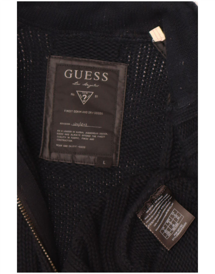 Guess Herren-Strickjacke, groß, aus schwarzer Baumwolle