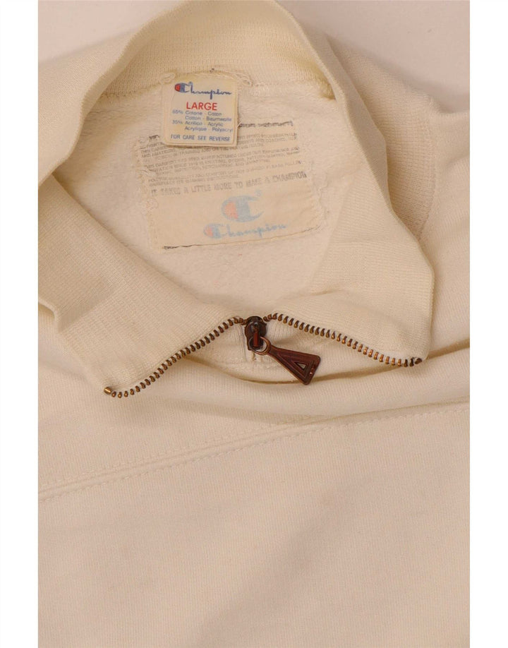 Champion Herren-Sweatshirt mit Reißverschluss am Hals, groß, cremefarbene Baumwolle