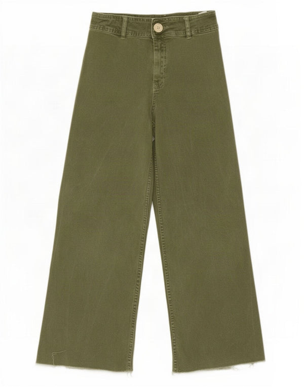 Zara Mädchen-Jeans mit hoher Taille und weitem Bein, 11–12 Jahre, W24, L27, grüne Baumwolle
