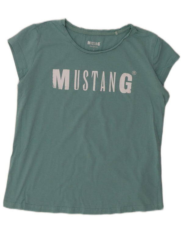 MUSTANG Damen Grafik-T-Shirt Top UK 10 Small Grün Baumwolle