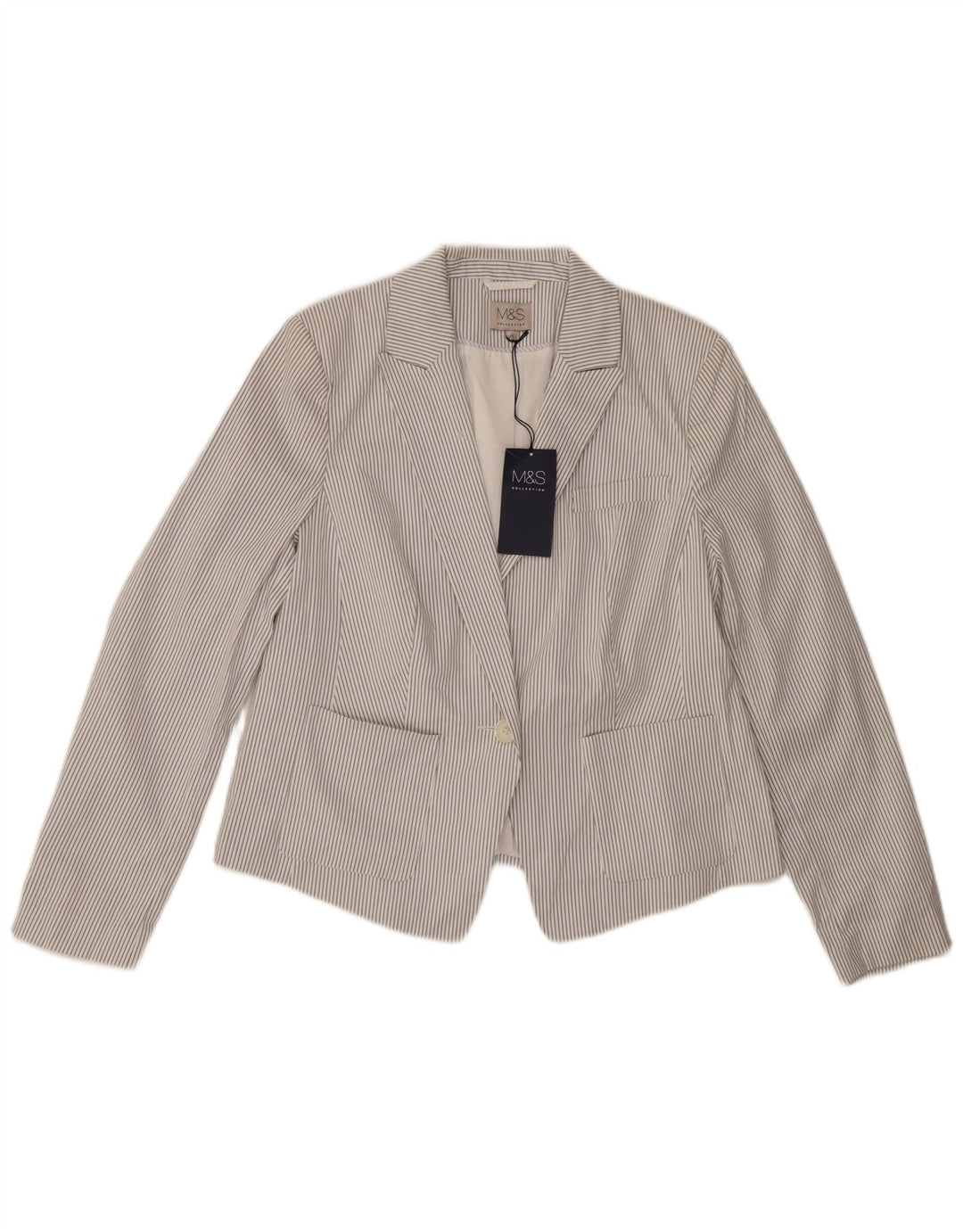 Marks & Spencer Damen-Blazer mit 1 Knopf, Gr. 44, Grau, Nadelstreifen