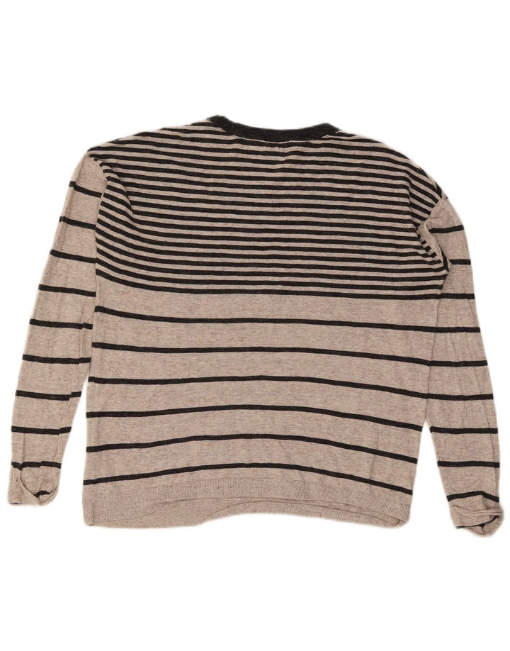 Fat Face Damen-Pullover, übergroß, U-Boot-Ausschnitt, Gr. 10, klein, grau gestreift
