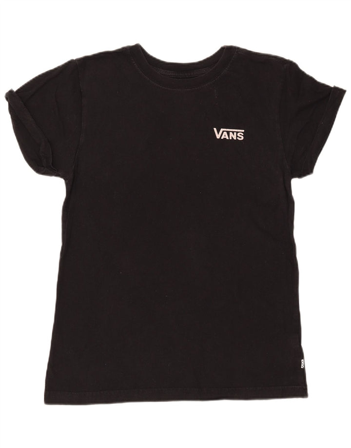 VANS Damen Grafik-T-Shirt-Oberteil UK 12 Medium Black Floral Cotton