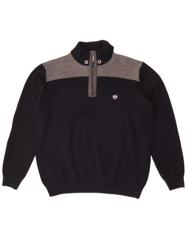 Navigare Herren-Pullover mit Reißverschluss am Hals, 3XL, Marineblau, Colourblock-Schurwolle