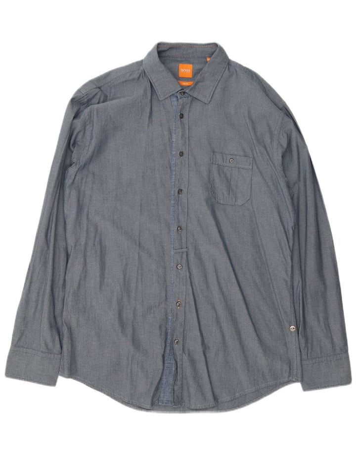 HUGO BOSS Herren Slim Fit Hemd 2XL Grau gepunktete Baumwolle