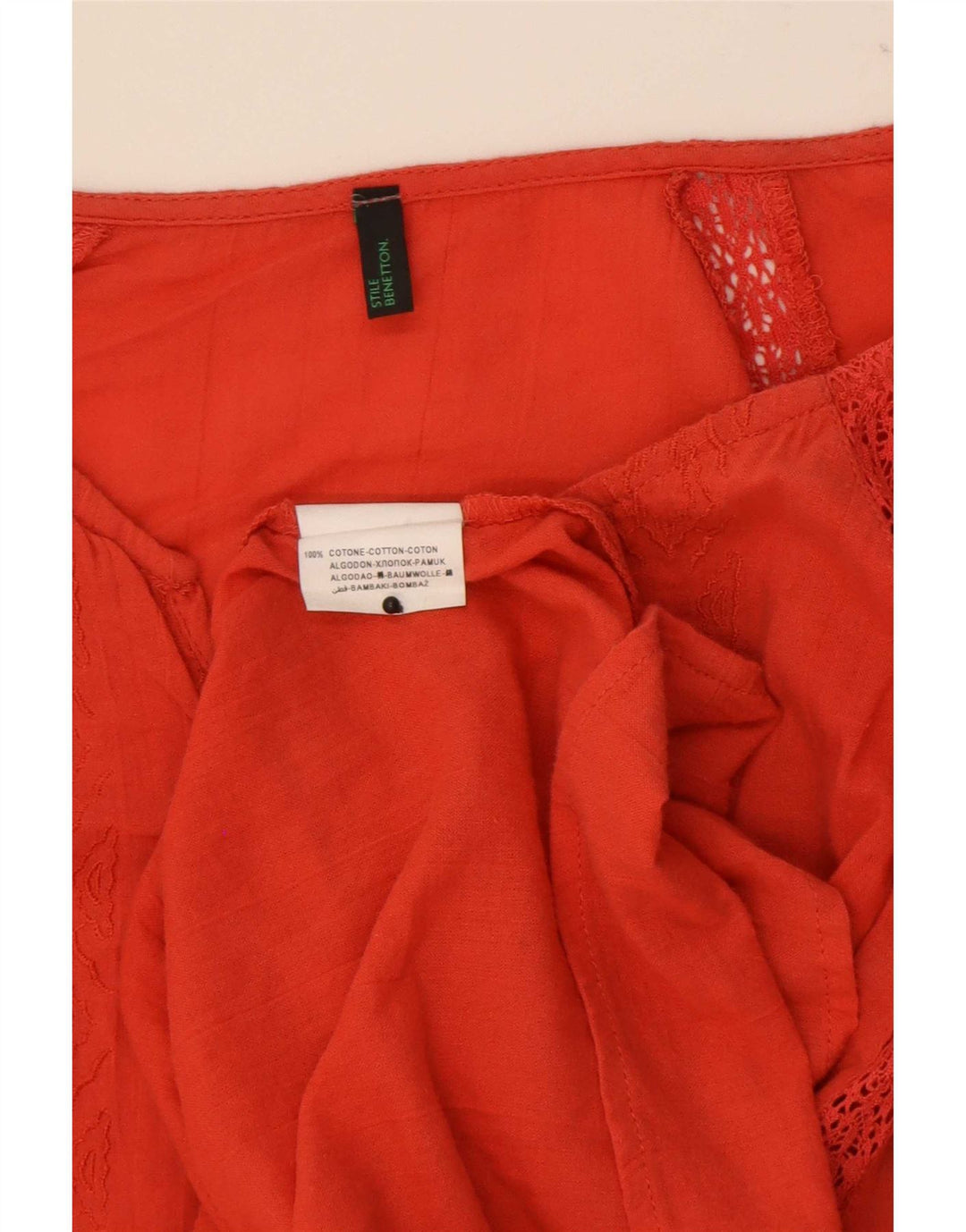 Benetton Damen-Blusenoberteil mit 3/4-Ärmeln, Größe S, Orange, geometrisch