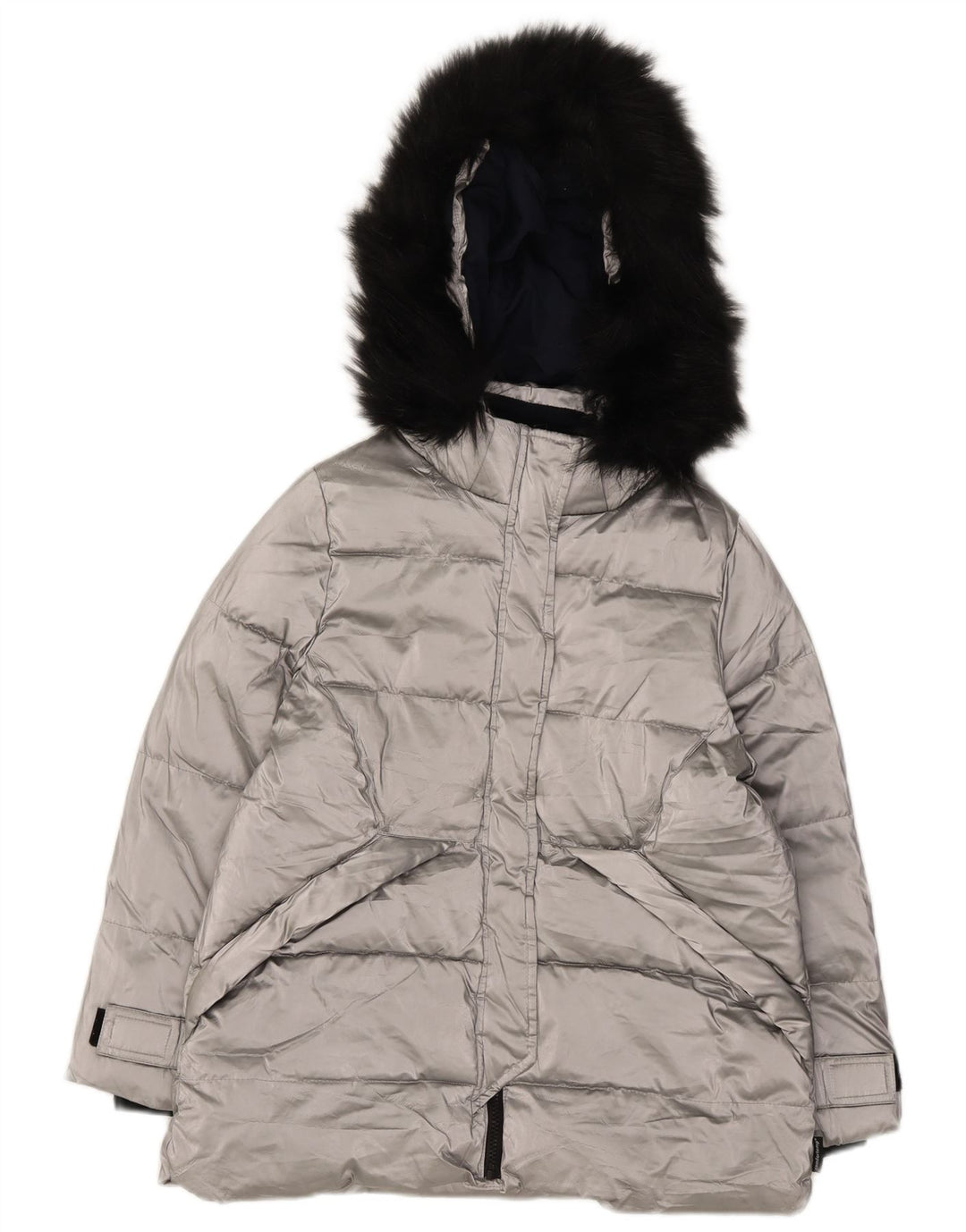 Zara Mädchen-Kapuzenjacke, gepolstert, 11–12 Jahre, silberfarbenes Polyester