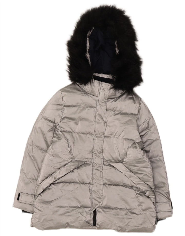 Zara Mädchen-Kapuzenjacke, gepolstert, 11–12 Jahre, silberfarbenes Polyester