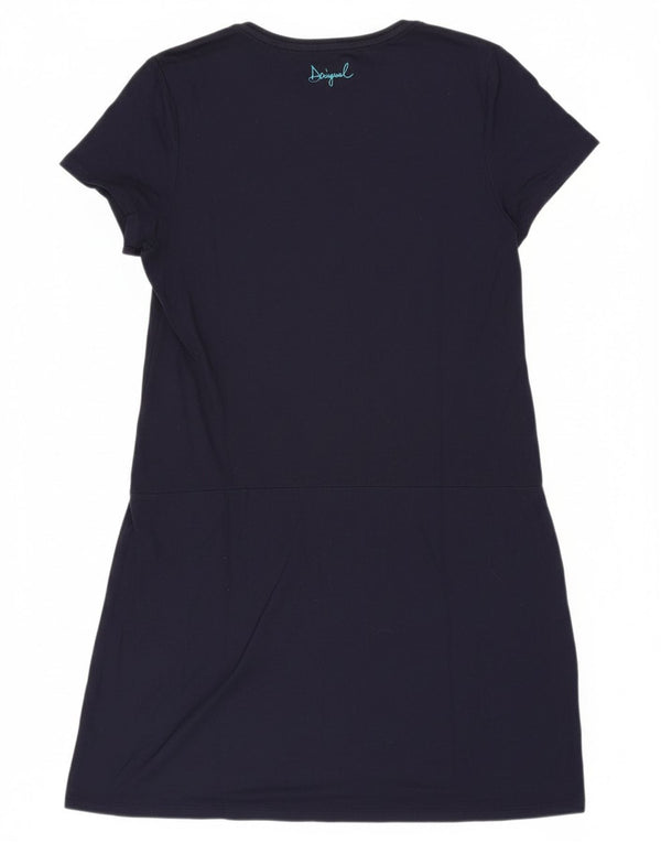 Desigual Damen Grafik-T-Shirt-Kleid UK 18 XL Marineblaue Viskose