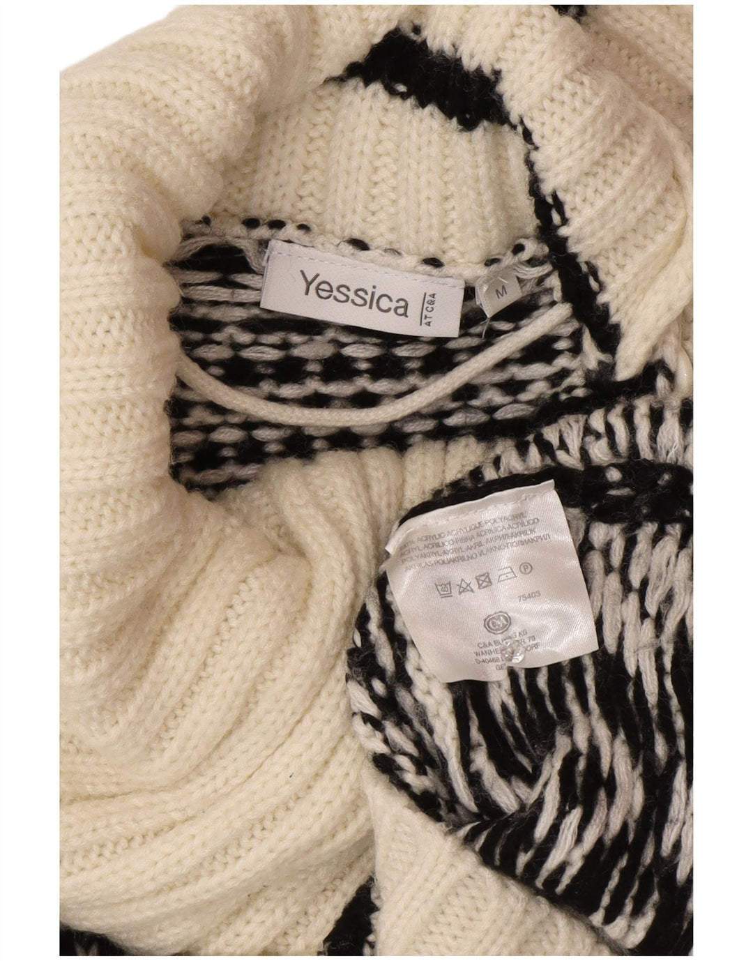 Yessica Womens Snowflake Button Neck Jumper Sweater UK 14 Medium White Wint