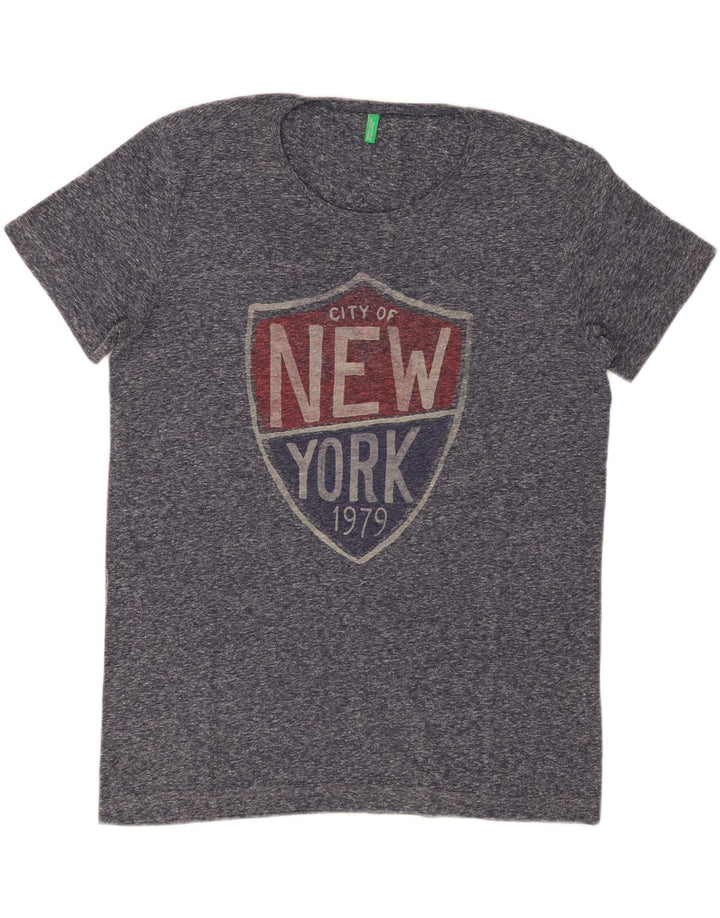 BENETTON Mens New York Graphic T-Shirt Top Large Grey Flecked Polyester