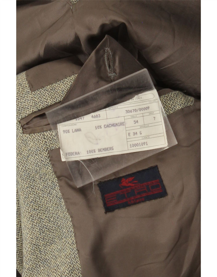 Etro Herren-Blazer mit 3 Knöpfen, IT 54 2XL, grüne Wolle mit Fischgrätenmuster