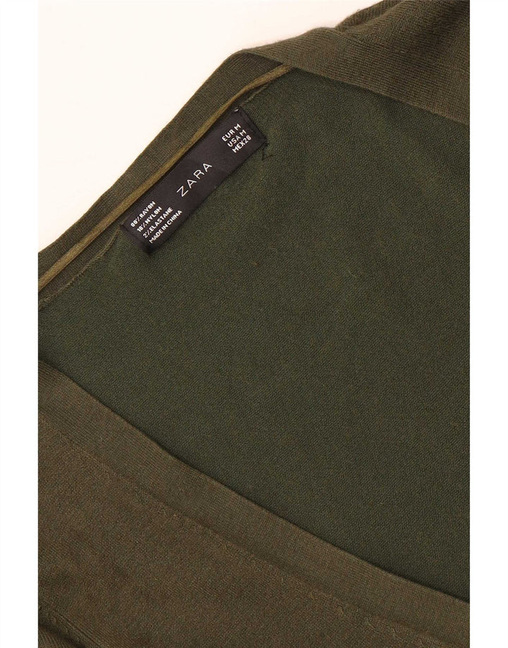 Zara Damen Longline-Cardigan-Pullover UK 12 Medium Khaki Rayon