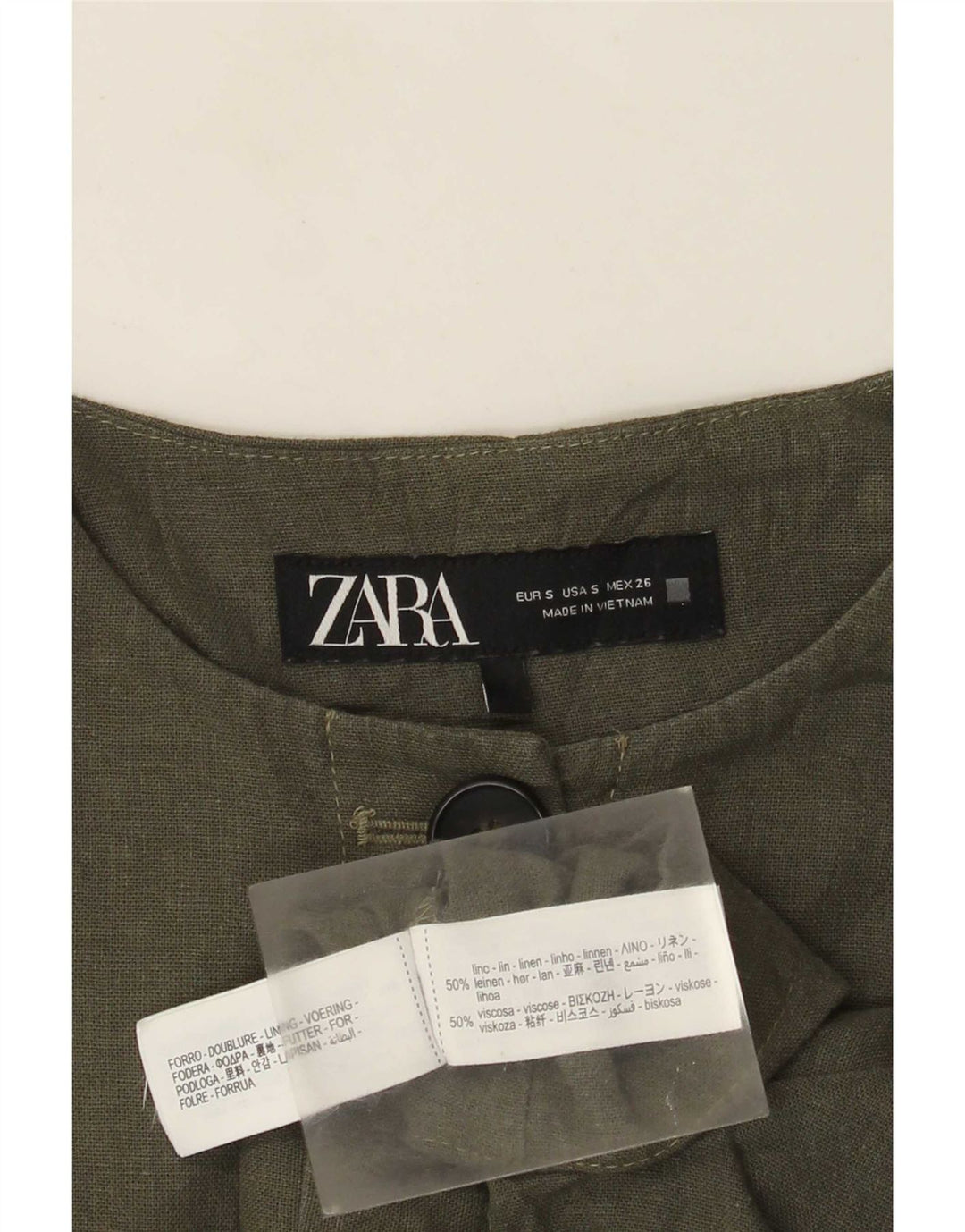 Übergroße Bolero-Jacke von Zara für Damen, UK 10, kleines Khaki-Leinen