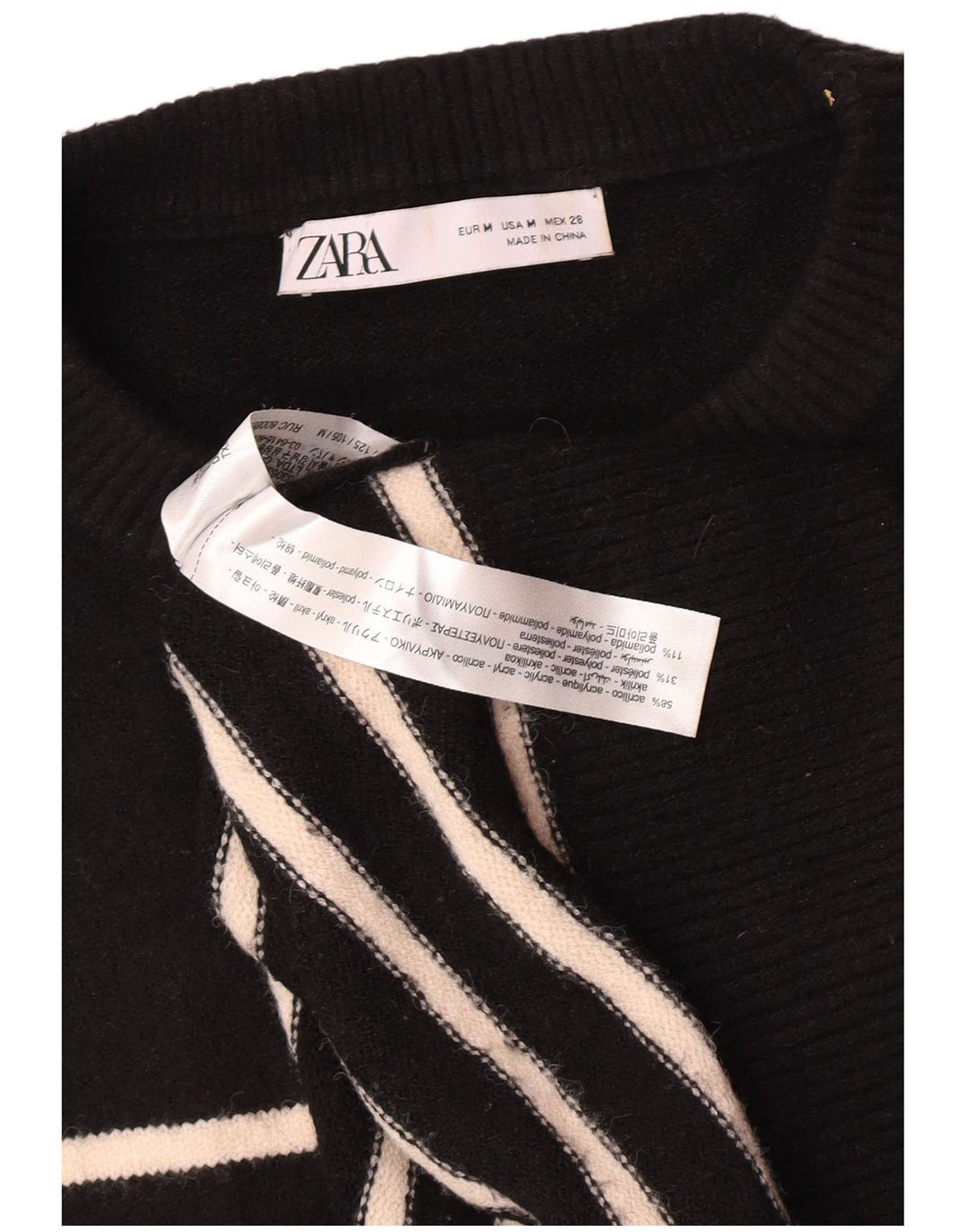 Zara Damen-Pullover, übergroß, Rundhalsausschnitt, Gr. 14, mittelschwarz gestreift