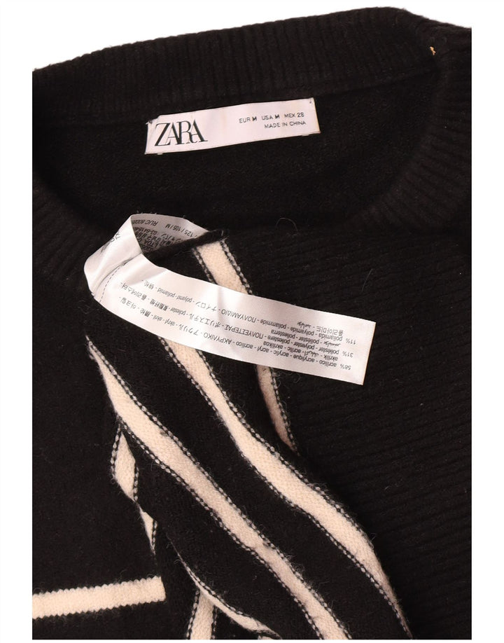 Zara Damen-Pullover, übergroß, Rundhalsausschnitt, Gr. 14, mittelschwarz gestreift