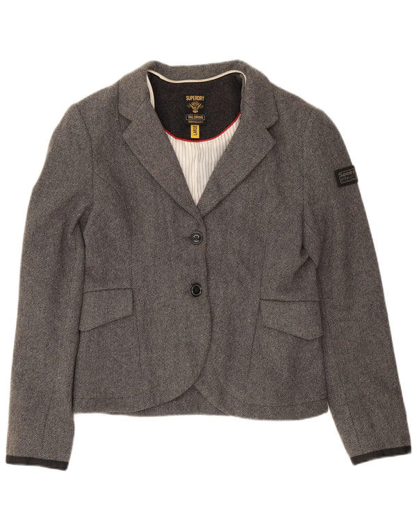 Superdry Damen-Blazer mit 2 Knöpfen, UK 14, große graue Wolle