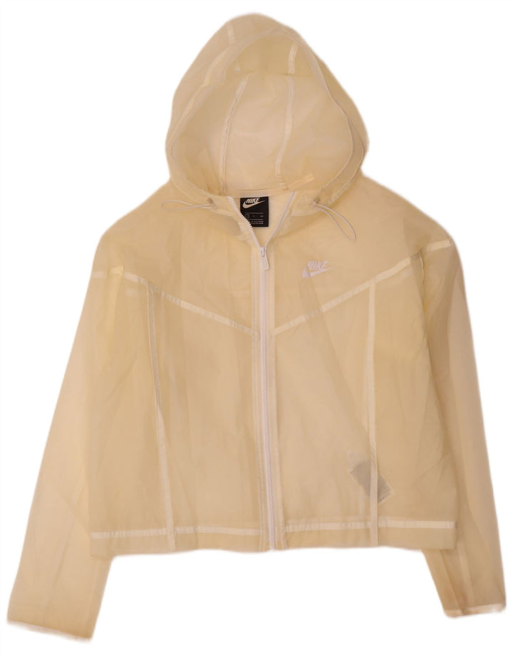 Nike Womens Hooded Oversized Rain Jacket UK 10 Small Off White Polyurethan