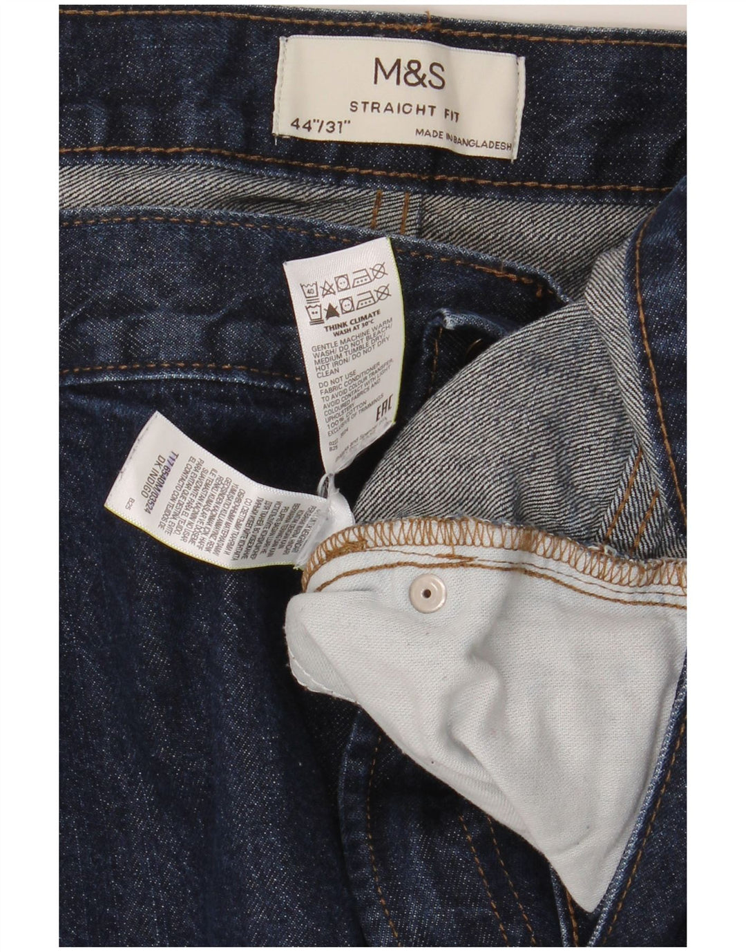 Marks & Spencer Herren Straight Jeans W44 L31 Marineblaue Baumwolle