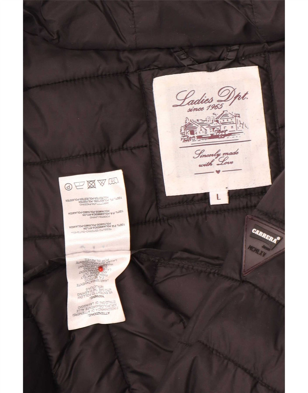 Carrera Wattierte Damenjacke mit Kapuze, UK 16, großes schwarzes Nylon