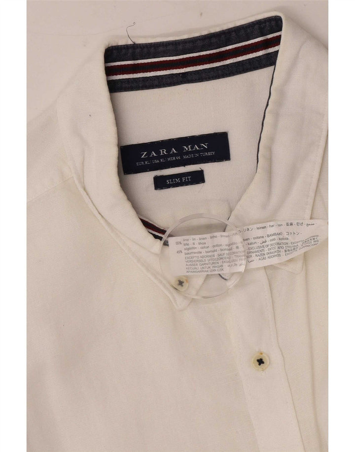 Zara Herren Slim Fit Hemd XL Weiß Leinen