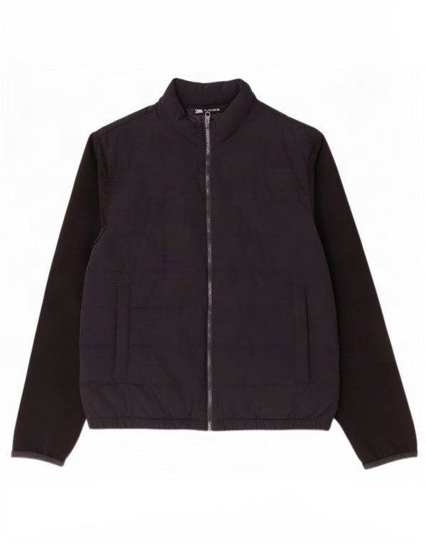 Zara Herren Wattierte Jacke UK 40 Large Marineblau Colourblock Polyester