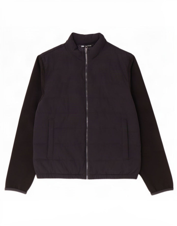 Zara Herren Wattierte Jacke UK 40 Large Marineblau Colourblock Polyester