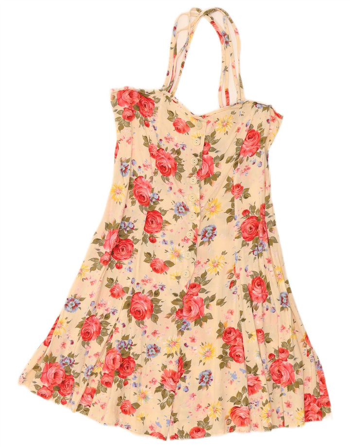 Vintage Damen Playsuit IT 42 Mittelgelbe Viskose mit Blumenmuster