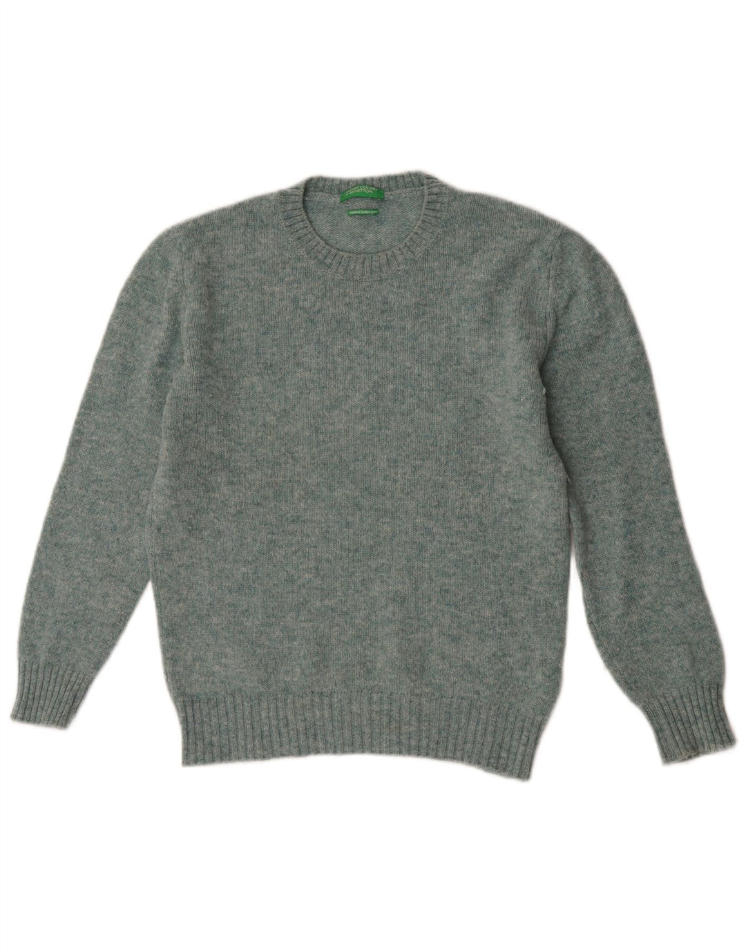 Benetton Damen-Pullover mit Rundhalsausschnitt, UK 14, mittelgrüne Wolle